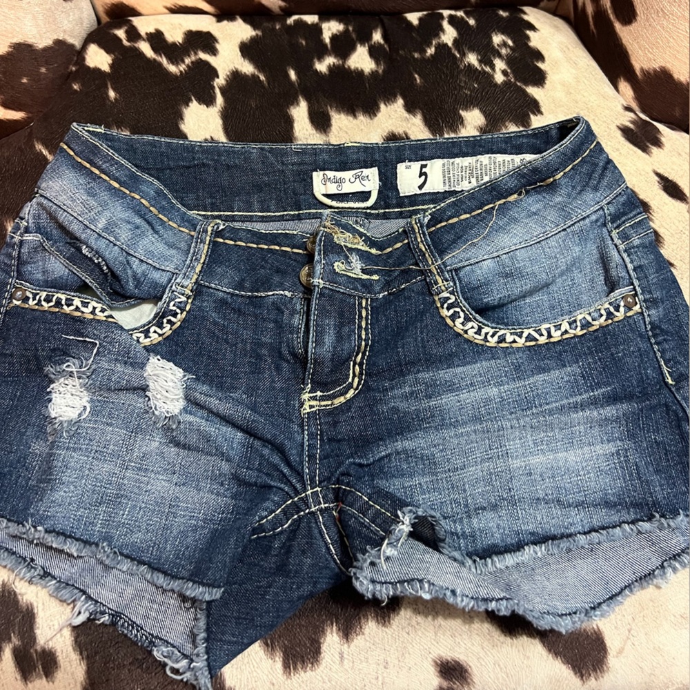 Y2K Indigo Rein Embellished and Distressed Detailed Jean Summer Shorts